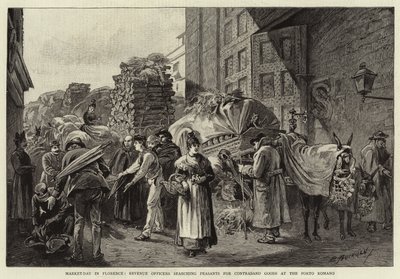 Market-day in Florence, Revenue Officers Searching Peasants for Contraband Goods at the Porto Romano by Edwin Buckman